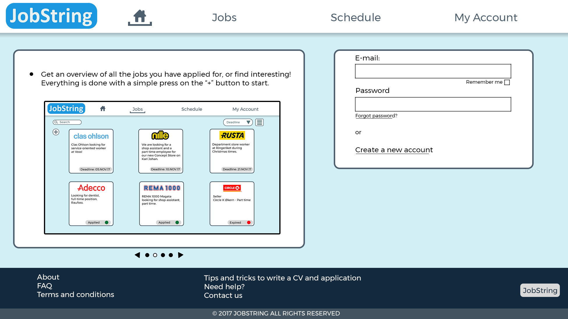 The Homepage on JobString