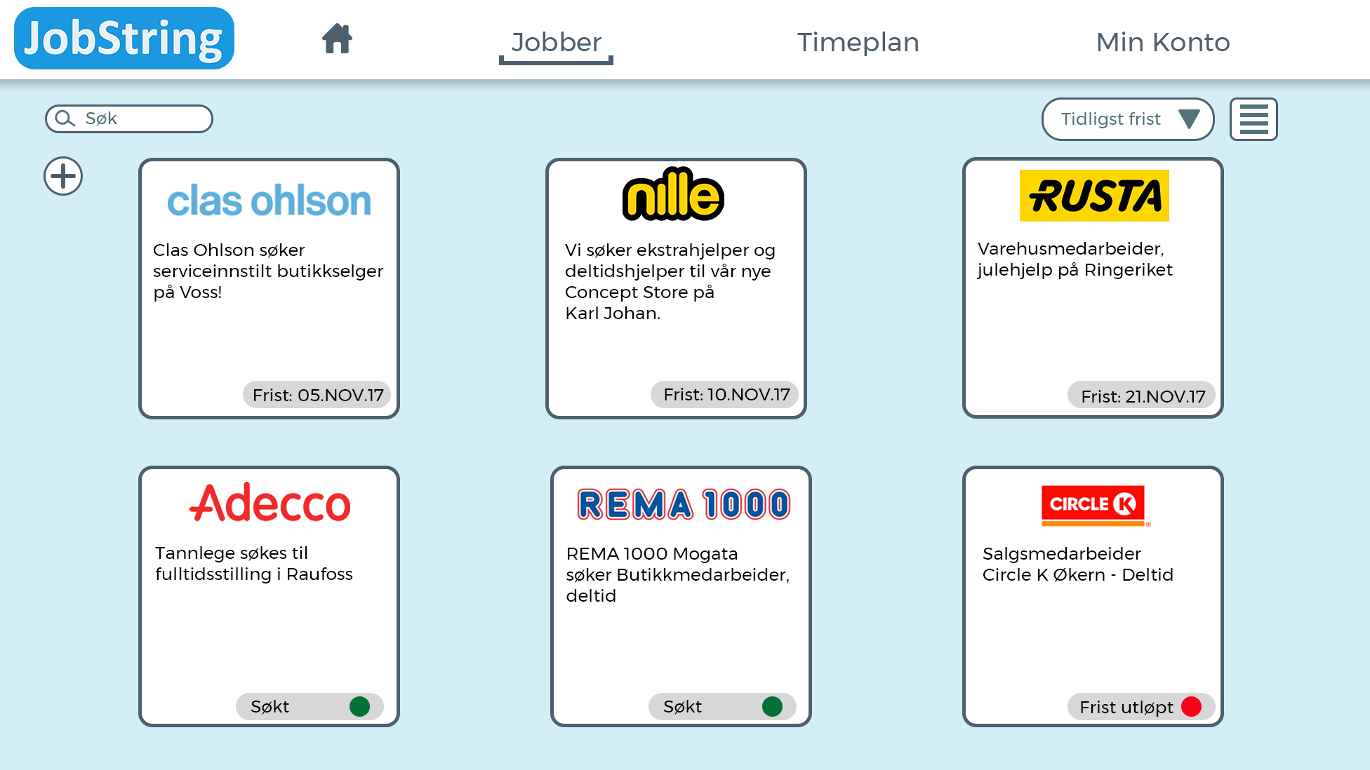 Jobber på JobString siden