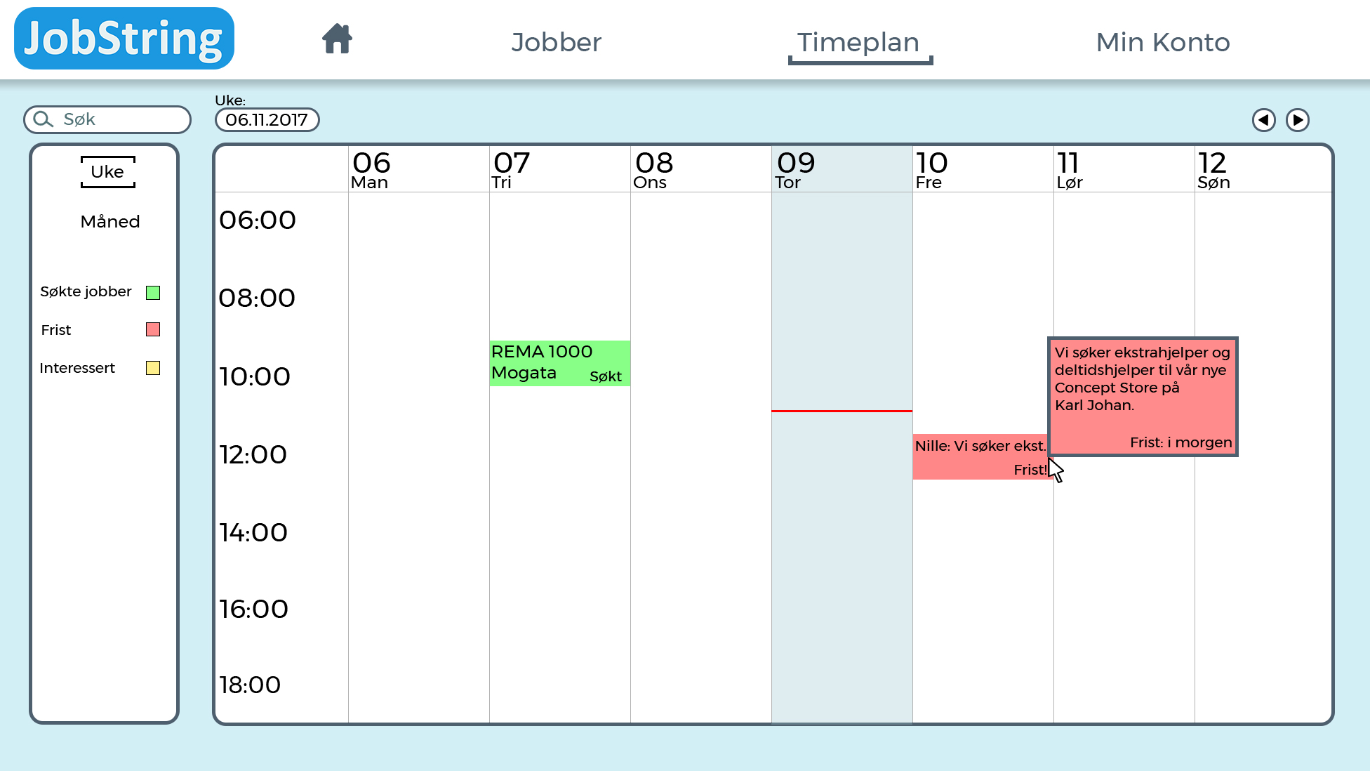 Timeplan på JobString siden